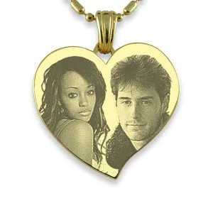 Photo Engraved Face Gold Plate Large Curved Heart Photo Merged Pendant