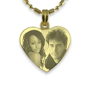 Engraved Face of Medium Heart Photo Merged Pendant