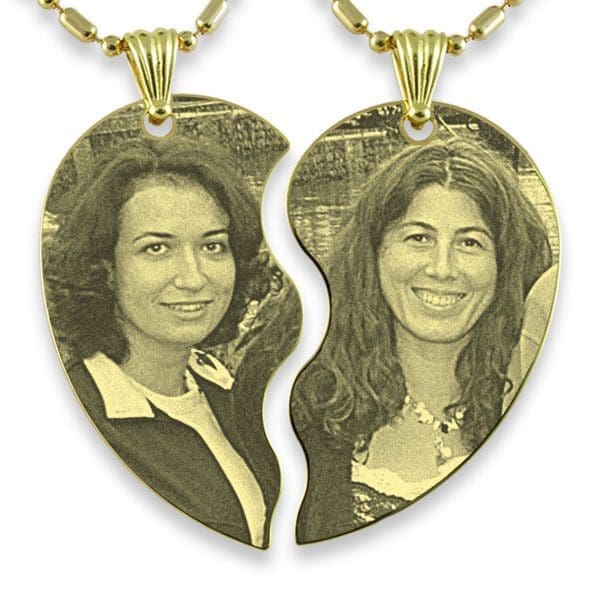 Example of Gold Plated Slim Friendship Heart Photo Engraved Pendant