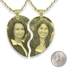 Gold Plated Slim Friendship Heart Photo Engraved Pendant with 5p scale