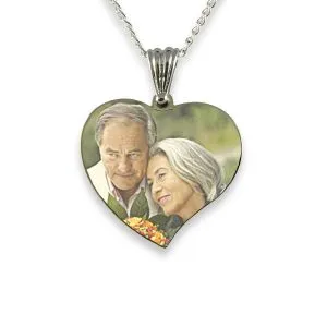 Rhodium Plated Medium Curved Heart Colour Printed Photo Pendant 