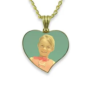 Gold Plated Medium Curved Colour Heart Photo Pendant