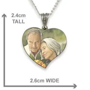 Dimensions Rhodium Plated Medium Curved Heart Colour Printed Photo Pendant 