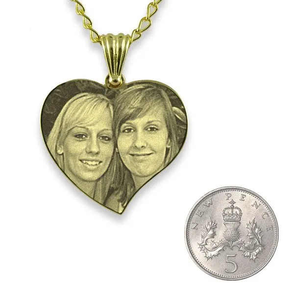 5p Scale of Gold Plated Medium Curved Heart Photo Pendant