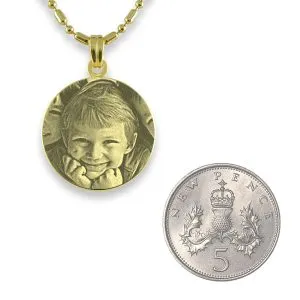 5p Scale of Gold Plated Mini Round Photo Pendant