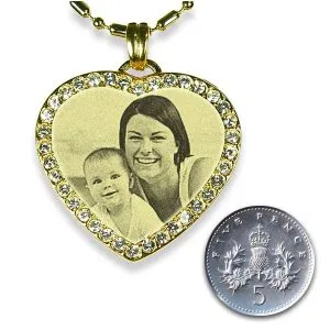 5p Scale Gold Plate Diamante Heart Merged Photo Pendant