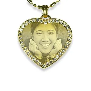 Diamante Photo Necklace - Small Personalised Gold Plate Heart
