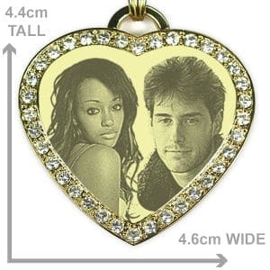 Dimensions of Large diamante gold plate heart photo merged pendant  