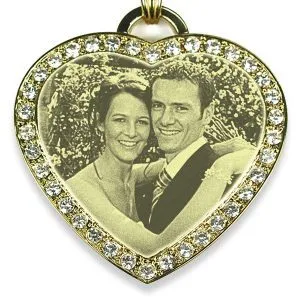 Gold Plate Large Photo Engraved Heart Necklace - Wedding Anniversary Jewellery