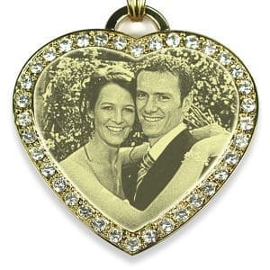 Gold Plate Large Photo Engraved Heart Necklace - Wedding Anniversary Jewellery