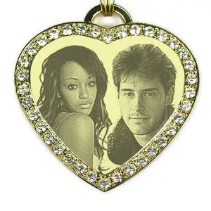 Face of Large diamante gold plate heart photo merged pendant 