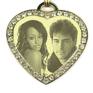 Face of Large diamante gold plate heart photo merged pendant 