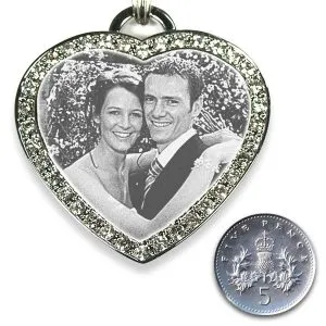 5p Scale Large Diamante Heart Merged Photo Pendant