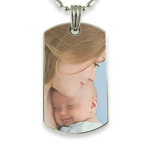 Rhodium Plate Large Dog Tag Colour Photo Pendant