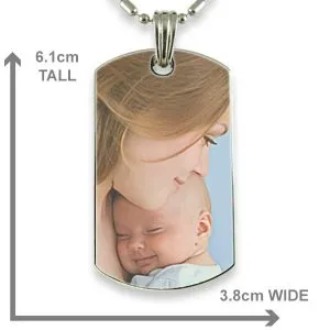 Dimensions Rhodium Plate Large Dog Tag Colour Photo Pendant