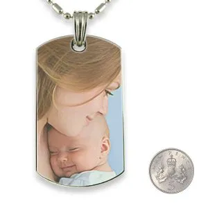 5p scale Rhodium Plate Large Dog Tag Colour Photo Pendant