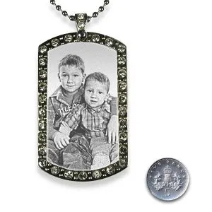 Products long dog tag diamante photo pendant