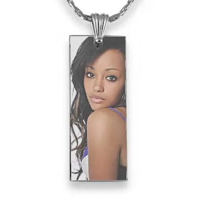 Rhodium Plate Long Rectangle Colour Photo Pendant