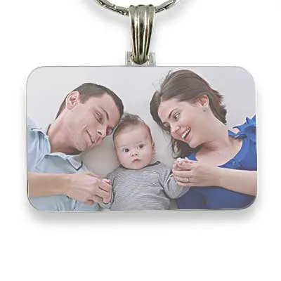 Rhodium Plate Family Rectangle Colour Photo Pendant