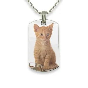 Rhodium Plate Small DogTag Colour Photo Pendant