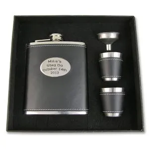Personalised 6oz Black Leather Bound Hip Flask