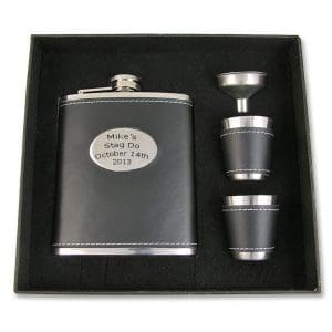 Personalised 6oz Black Leather Bound Hip Flask