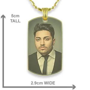 Dimensions Gold Plated Medium Printed Colour Dog Tag Photo Pendant