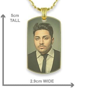 Dimensions Gold Plated Medium Printed Colour Dog Tag Photo Pendant
