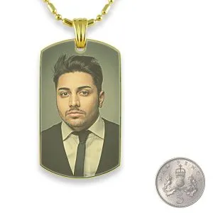5p scale Gold Plated Medium Printed Colour Dog Tag Photo Pendant