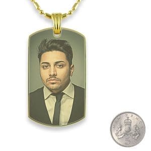 5p scale Gold Plated Medium Printed Colour Dog Tag Photo Pendant