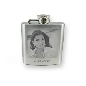 Personalised photo engraved 3oz hip flask