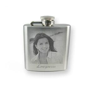 Personalised photo engraved 3oz hip flask