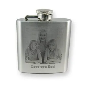 Personalised photo engraved 6oz hip flask