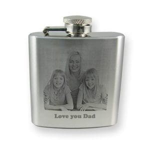 Personalised photo engraved 6oz hip flask