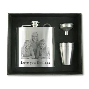 Photo Engraved 6oz Hip Flask with Tumblers