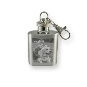 Personalised photo engraved key ring hip flask
