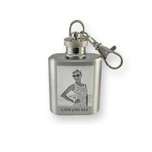 Personalised photo engraved key ring hip flask
