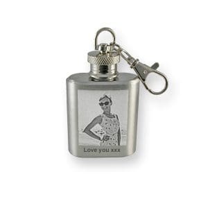 Personalised photo engraved key ring hip flask