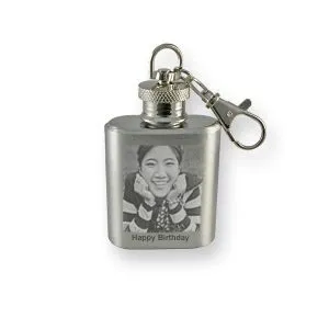 Personalised photo engraved key ring hip flask