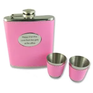 Personalised 6oz Pink Leather Bound Hip Flask