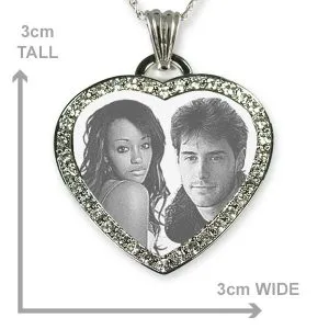 Rhodium Plate Diamante Photo Merged Heart