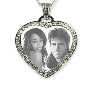 Rhodium Plate Diamante Photo Merged Heart