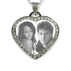 Rhodium Plate Diamante Photo Merged Heart
