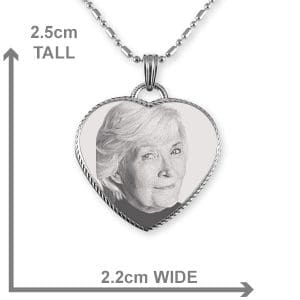 Dimensions Stainless Steel Rope Edged Heart Photo Pendant