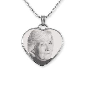 Engraved Face Stainless Steel Rope Edged Heart Photo Pendant