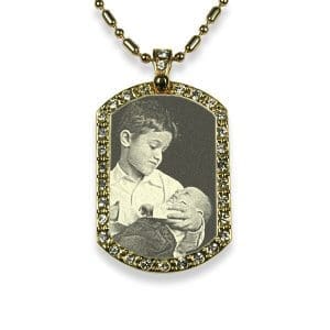 Gold Plate Engraved Diamante Pendant - Family Photo Memento