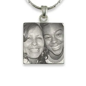 Rhodium Plated Square Photo Merged Pendant