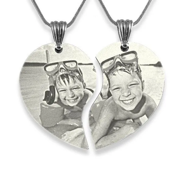 Wide Friendship Photo Engraved Pendant Heart