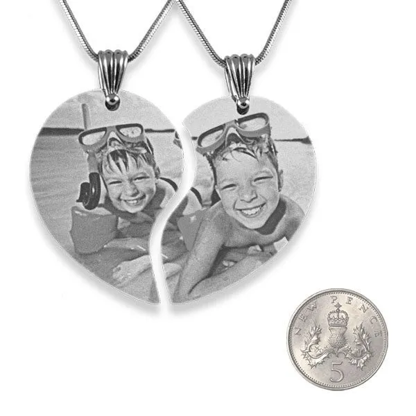 Wide Friendship Photo Engraved Pendant Heart with 5p scale