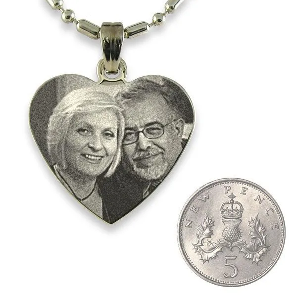 5p Scale of Rhodium Plated Medium Heart Photo Pendant